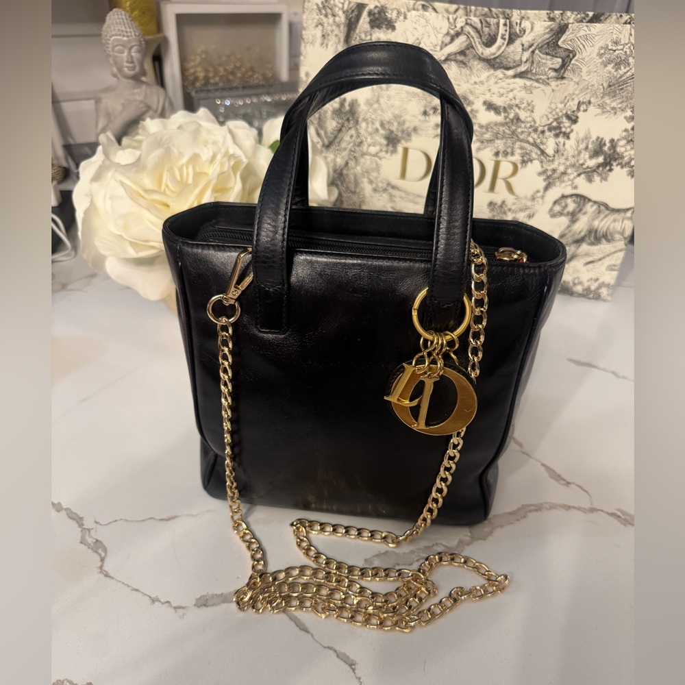 Dior Black Tote with Gold Chain Accents